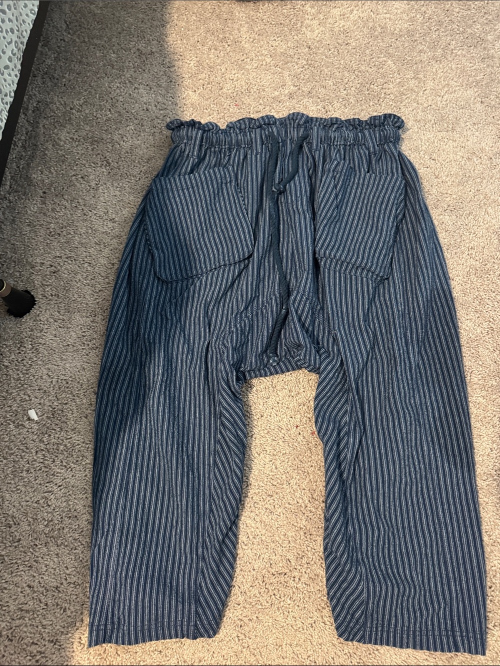 Free People Navy Pinstripe Drawstring Joggers
